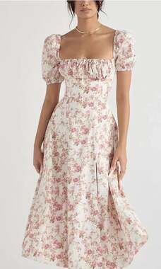 House of CB Tallulah Rose Print Puff Sleeve Midi Sundress EUC Size XS
